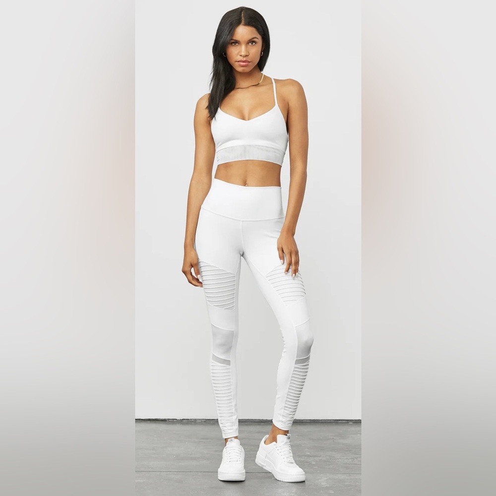 NWT Alo Yoga High Waist Moto Leggings White White Glossy Size S